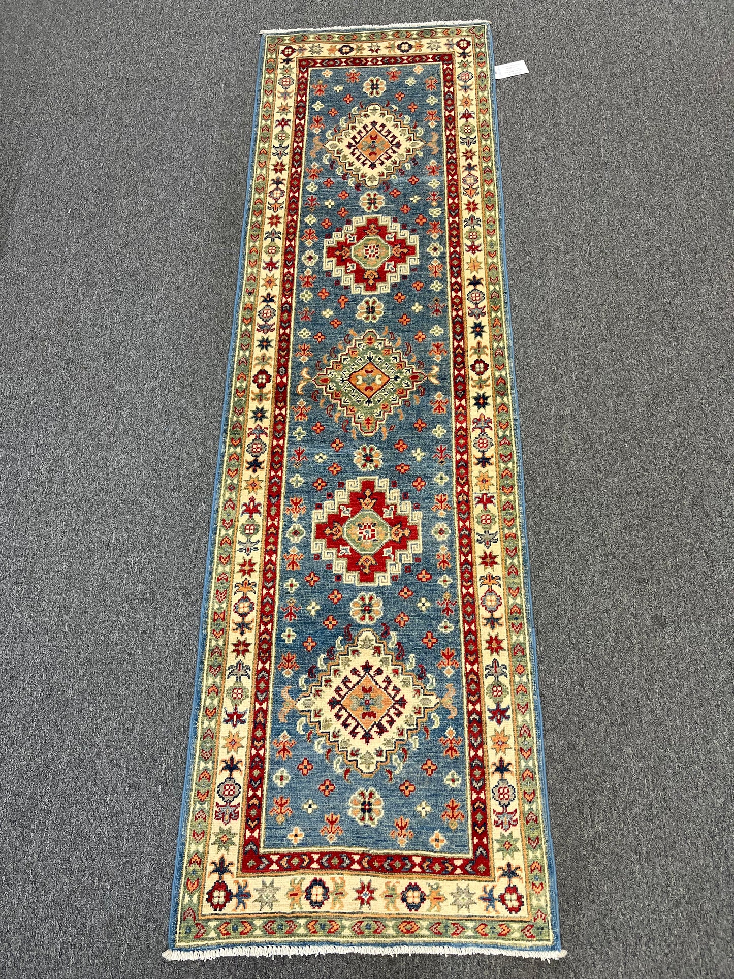 Runner Kazak Light Blue 2' 4"X8' Handmade Wool Rug # 13794