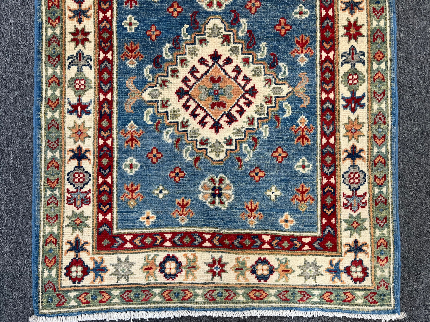 Runner Kazak Light Blue 2' 4"X8' Handmade Wool Rug # 13794