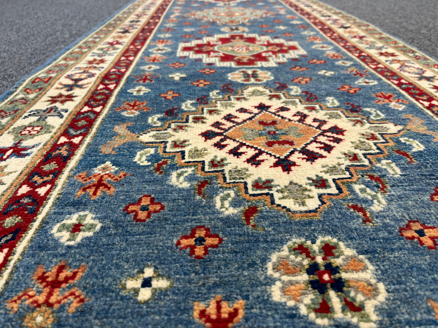 Runner Kazak Light Blue 2' 4"X8' Handmade Wool Rug # 13794