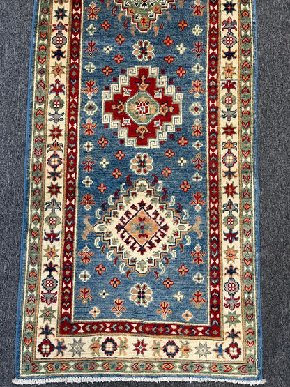 Runner Kazak Light Blue 2' 4"X8' Handmade Wool Rug # 13794