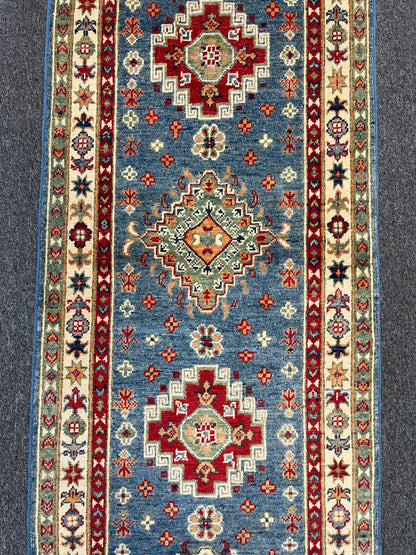 Runner Kazak Light Blue 2' 4"X8' Handmade Wool Rug # 13794