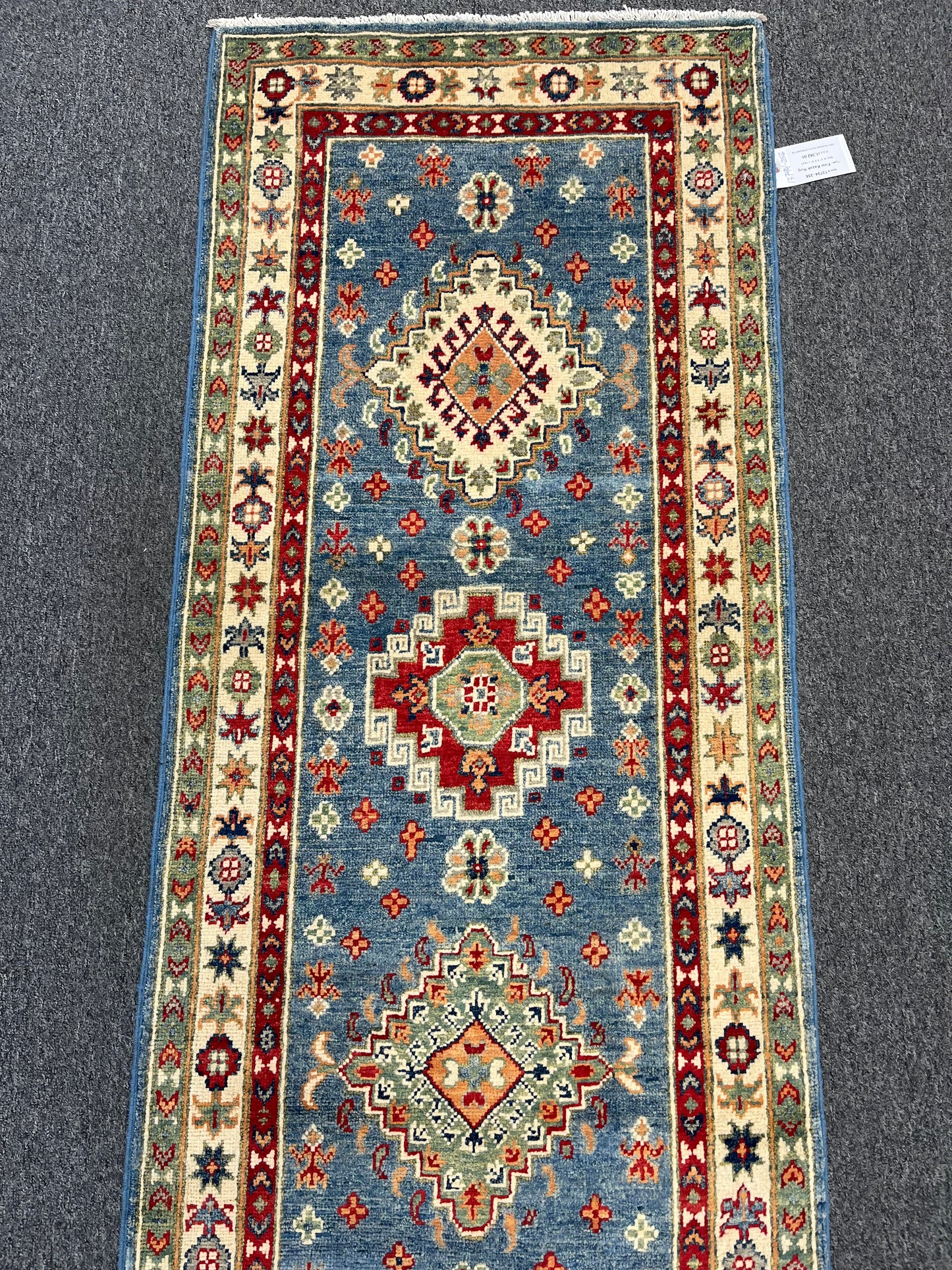 Runner Kazak Light Blue 2' 4"X8' Handmade Wool Rug # 13794