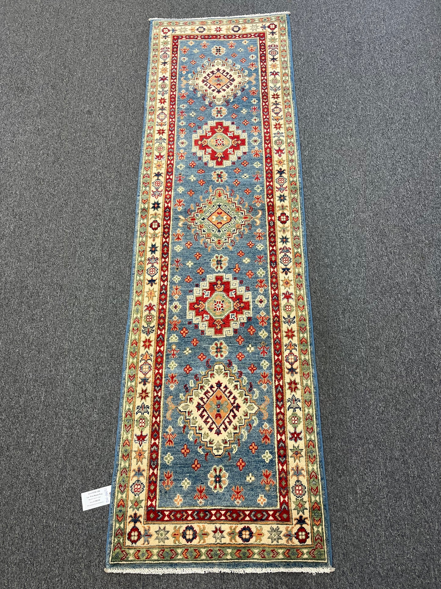 Runner Kazak Light Blue 2' 4"X8' Handmade Wool Rug # 13794