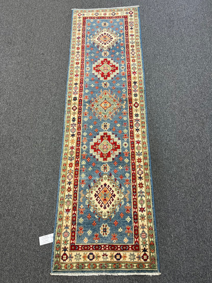 Runner Kazak Light Blue 2' 4"X8' Handmade Wool Rug # 13794