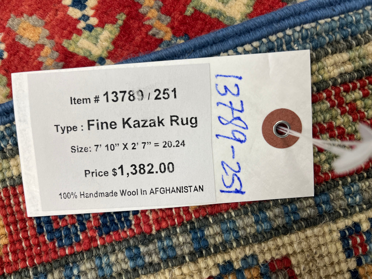 Runner Kazak Light Blue 2' 7"X8' Handmade Wool Rug # 13789