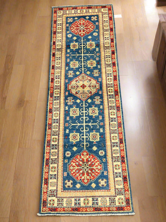 Runner Kazak Light Blue 2' 7"X8' Handmade Wool Rug # 13722