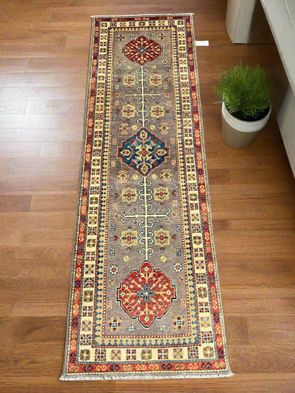 Runner Kazak Gray 2' 7"X8' Handmade Wool Rug # 13625