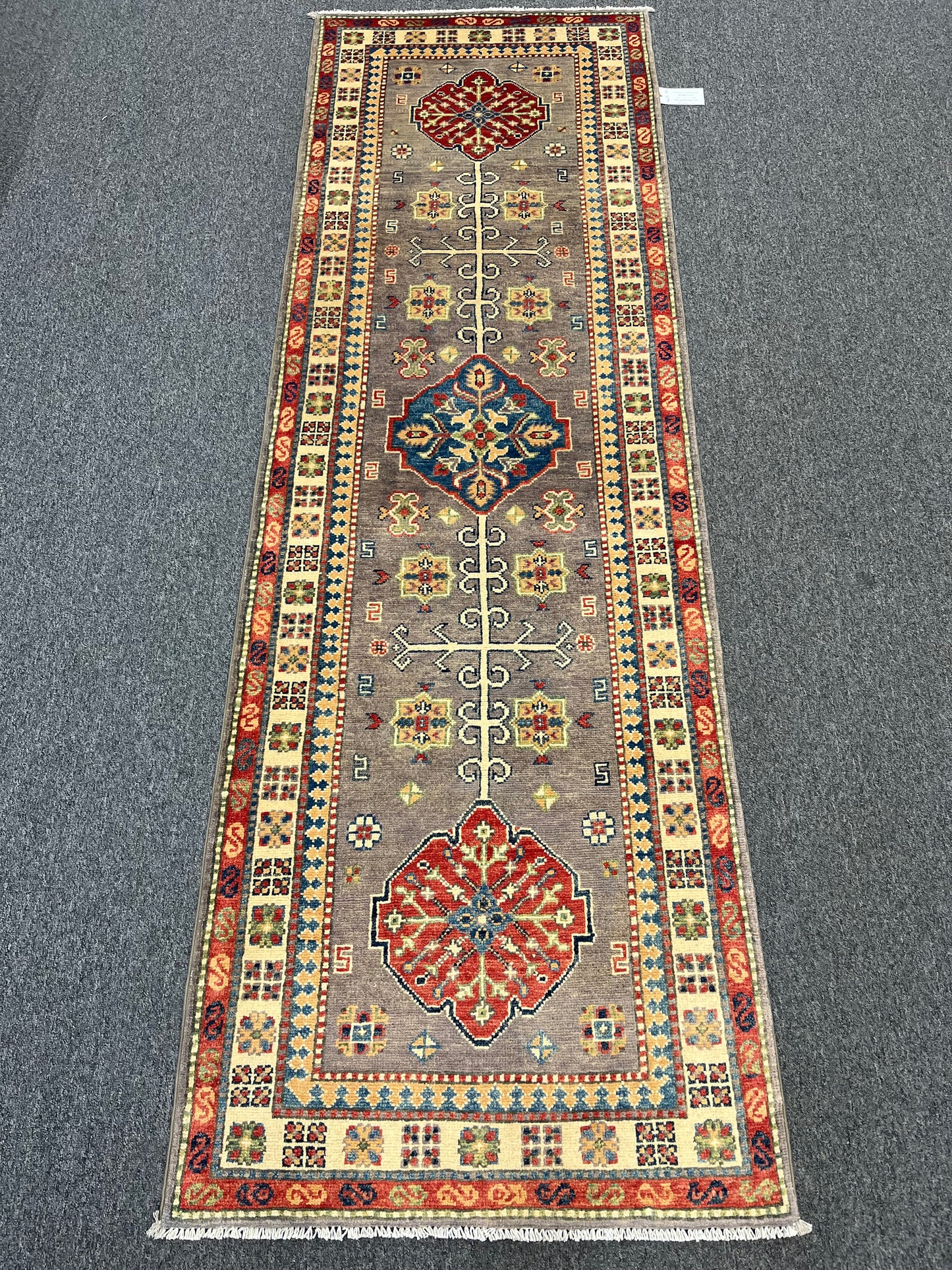 Runner Kazak Gray 2' 7"X8' Handmade Wool Rug # 13625