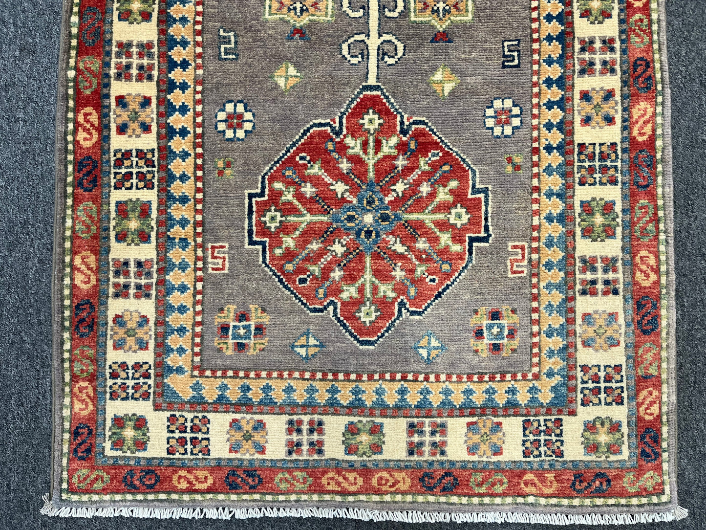 Runner Kazak Gray 2' 7"X8' Handmade Wool Rug # 13625