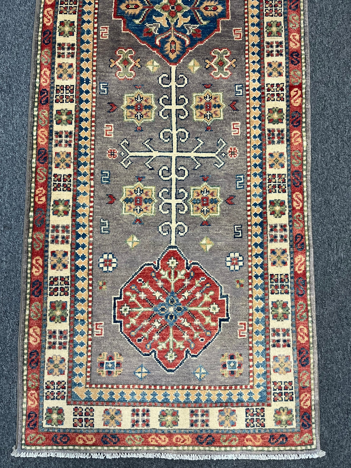 Runner Kazak Gray 2' 7"X8' Handmade Wool Rug # 13625