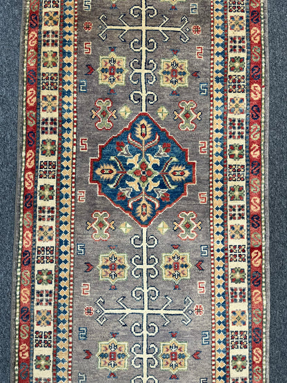 Runner Kazak Gray 2' 7"X8' Handmade Wool Rug # 13625