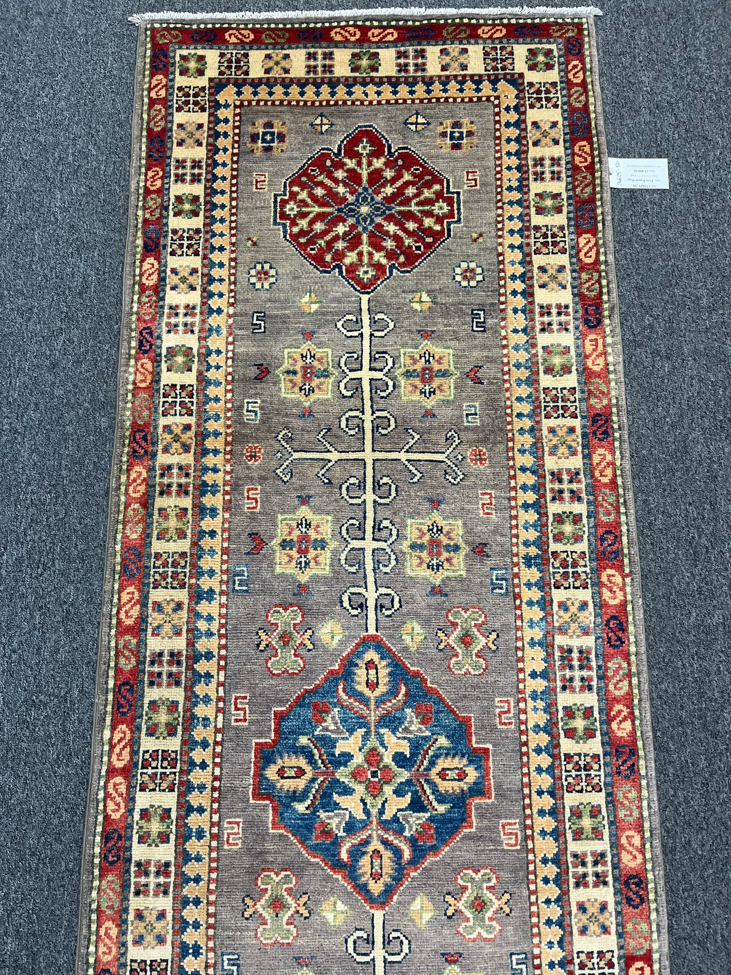 Runner Kazak Gray 2' 7"X8' Handmade Wool Rug # 13625