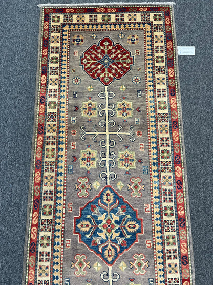 Runner Kazak Gray 2' 7"X8' Handmade Wool Rug # 13625