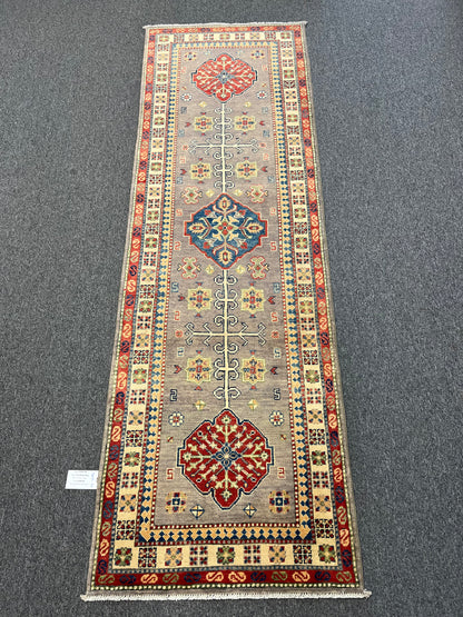 Runner Kazak Gray 2' 7"X8' Handmade Wool Rug # 13625