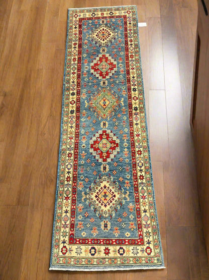 Runner Kazak Light Blue 2' 5"X8' Handmade Wool Rug # 13781