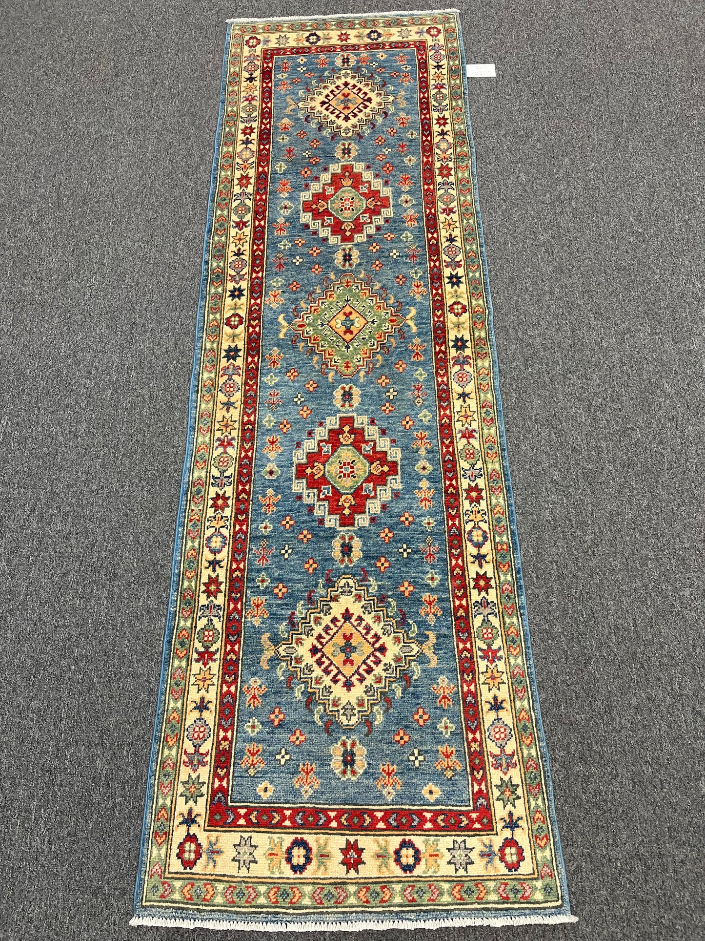 Runner Kazak Light Blue 2' 5"X8' Handmade Wool Rug # 13781