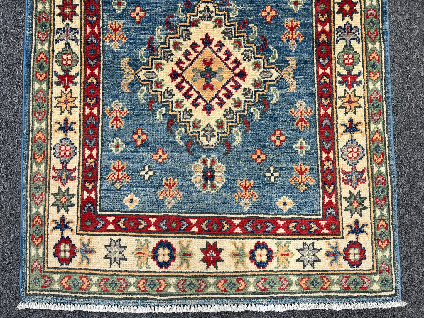 Runner Kazak Light Blue 2' 5"X8' Handmade Wool Rug # 13781