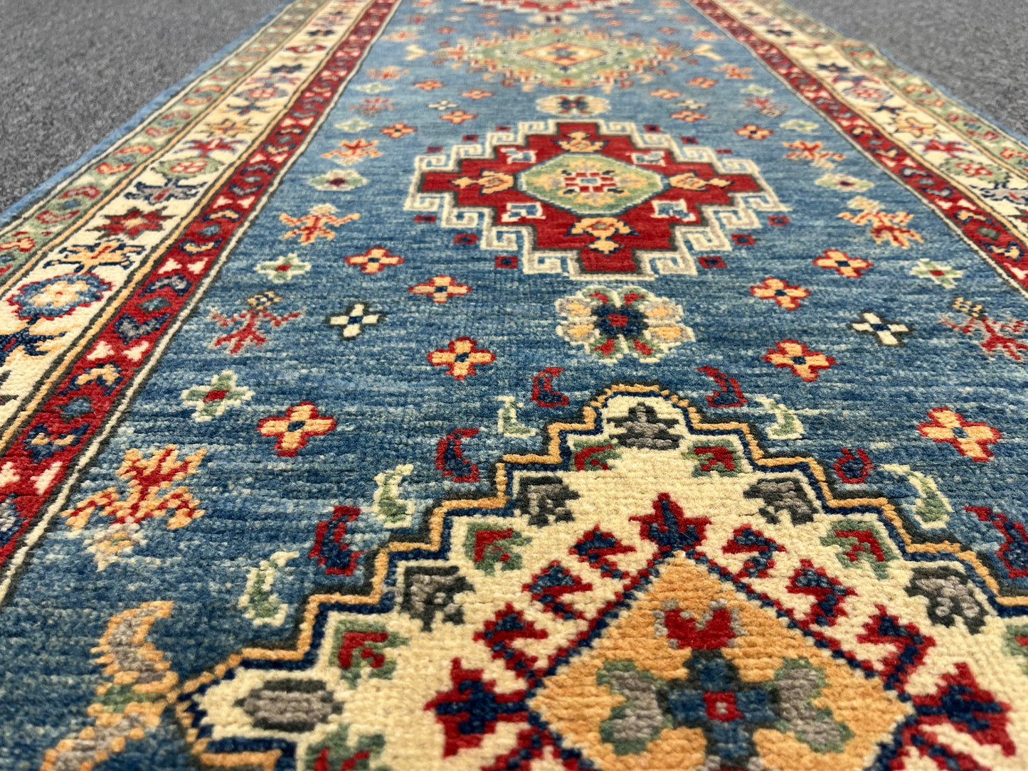 Runner Kazak Light Blue 2' 5"X8' Handmade Wool Rug # 13781