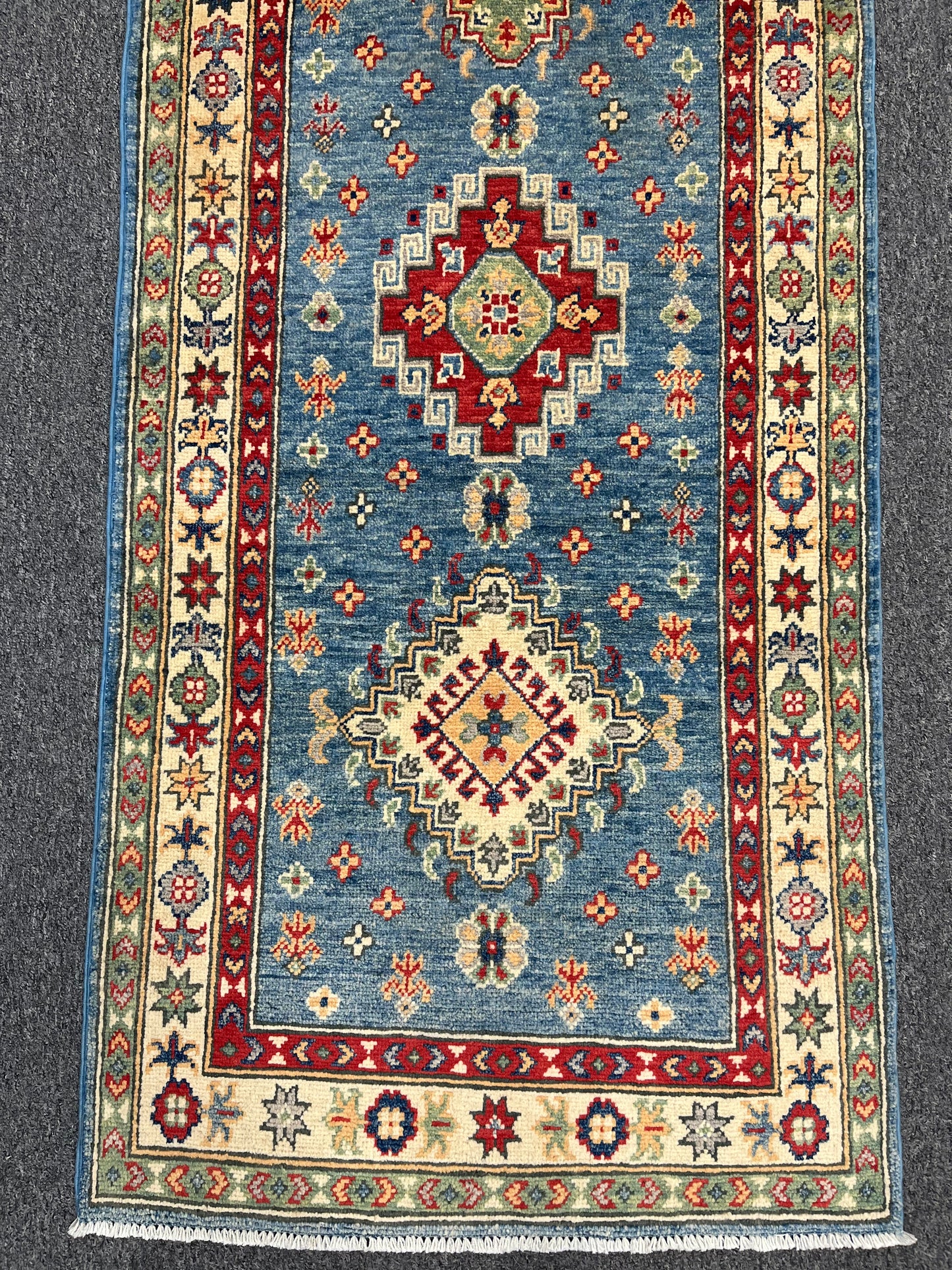 Runner Kazak Light Blue 2' 5"X8' Handmade Wool Rug # 13781