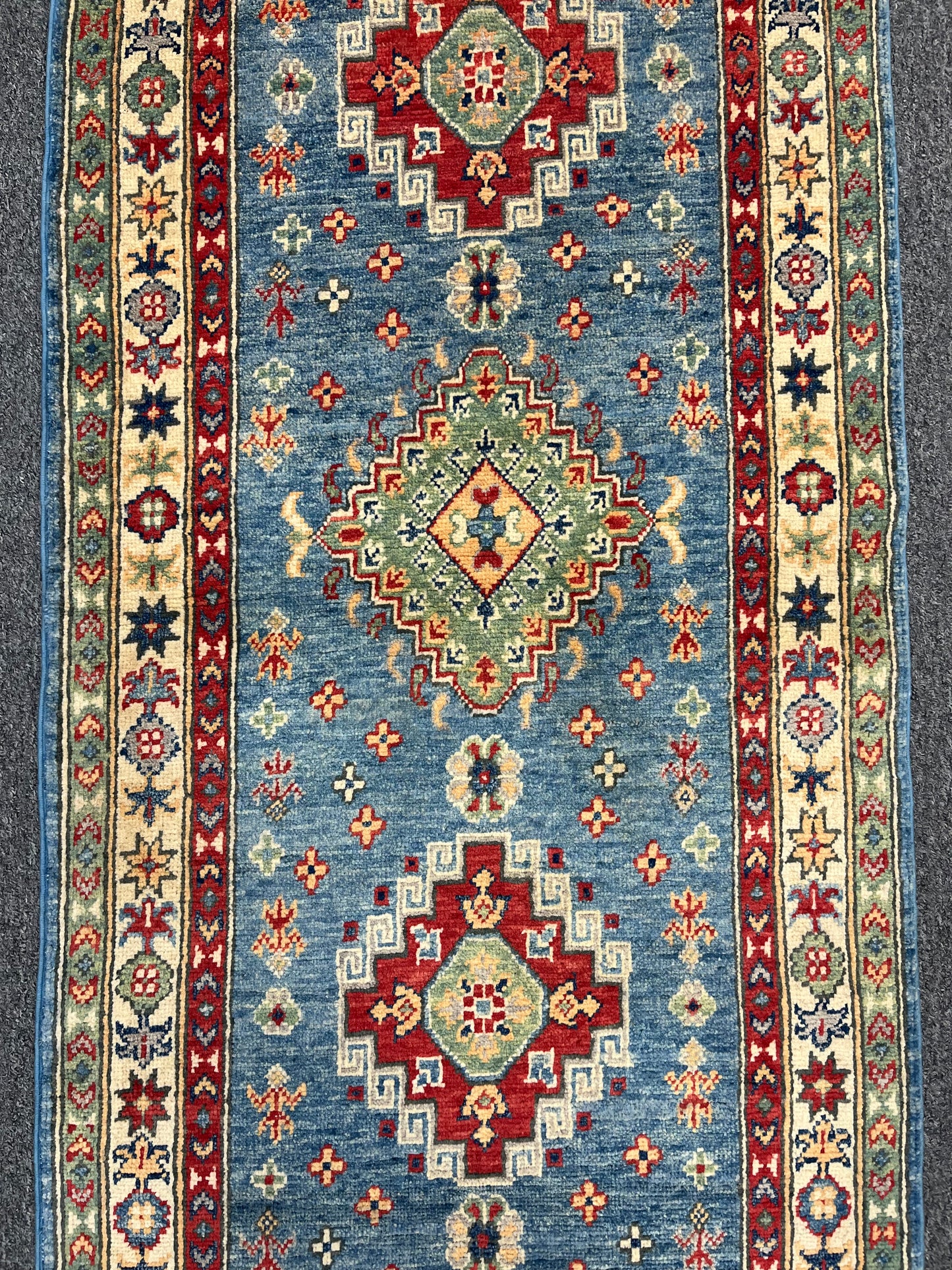 Runner Kazak Light Blue 2' 5"X8' Handmade Wool Rug # 13781