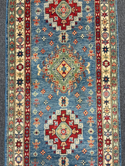 Runner Kazak Light Blue 2' 5"X8' Handmade Wool Rug # 13781