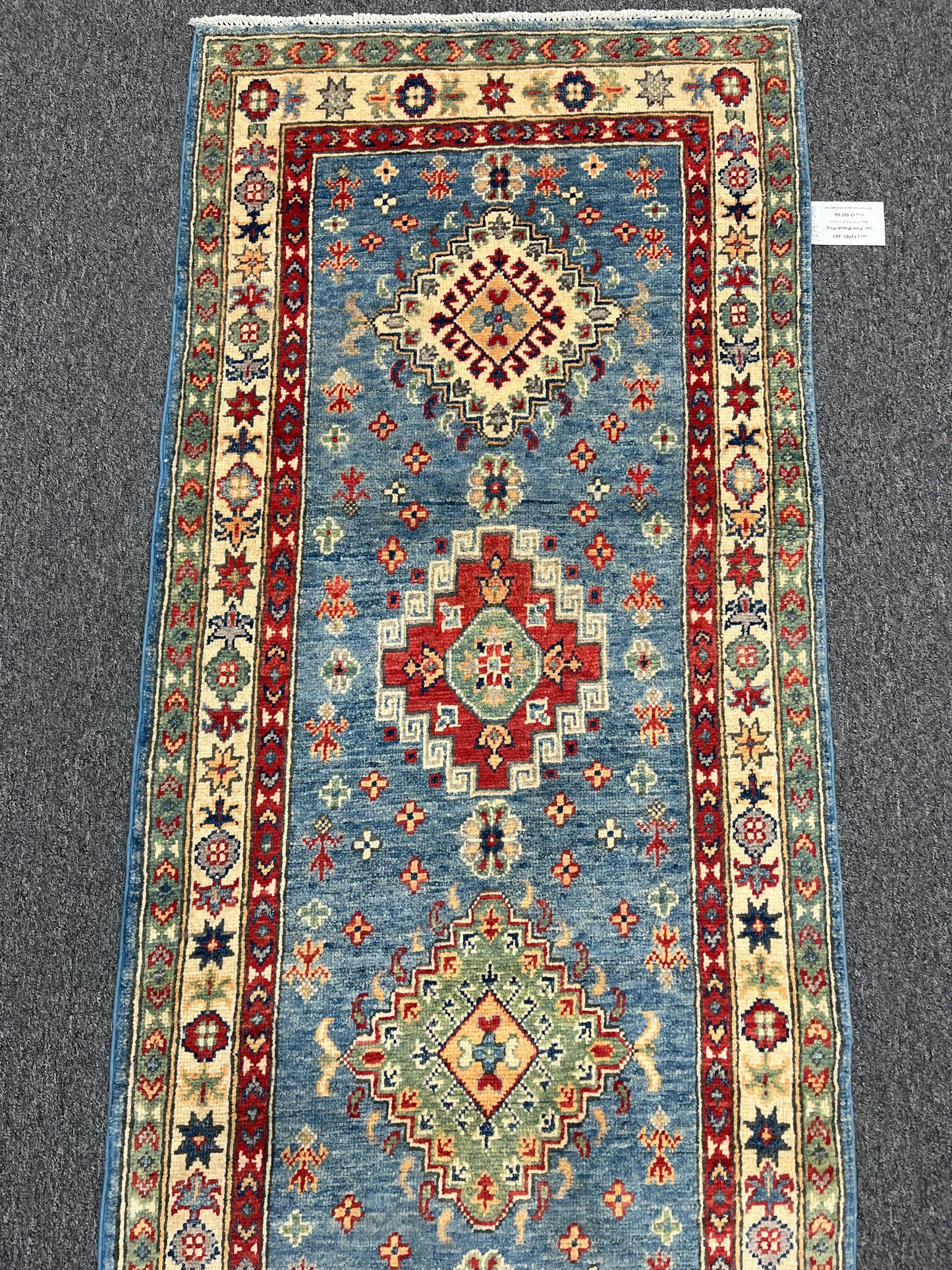 Runner Kazak Light Blue 2' 5"X8' Handmade Wool Rug # 13781