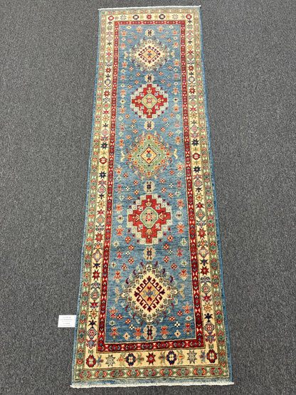 Runner Kazak Light Blue 2' 5"X8' Handmade Wool Rug # 13781