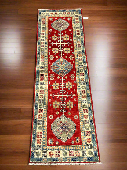 Runner Kazak Red 2' 5"X8' Handmade Wool Rug # 13793