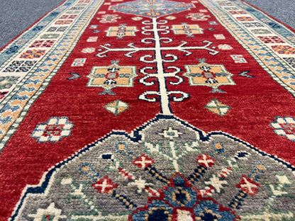 Runner Kazak Red 2' 5"X8' Handmade Wool Rug # 13793