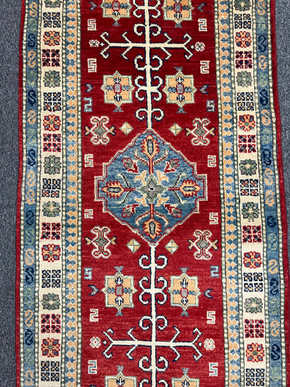 Runner Kazak Red 2' 5"X8' Handmade Wool Rug # 13793