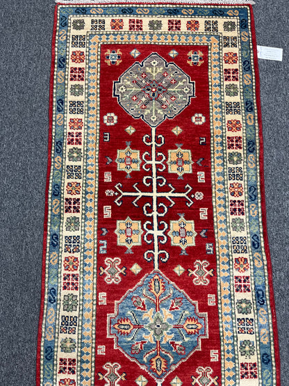 Runner Kazak Red 2' 5"X8' Handmade Wool Rug # 13793