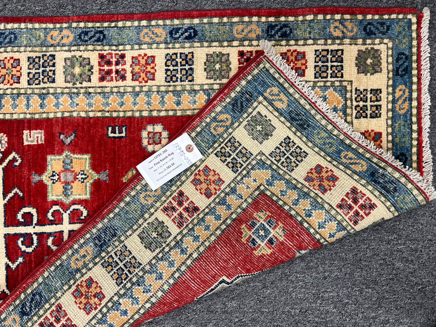 Runner Kazak Red 2' 5"X8' Handmade Wool Rug # 13793