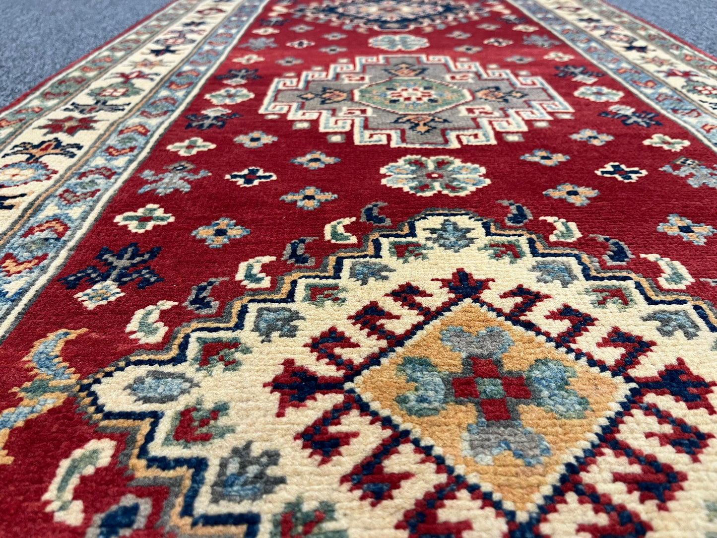 Runner Kazak Red 2' 6"X9' Handmade Wool Rug # 13621