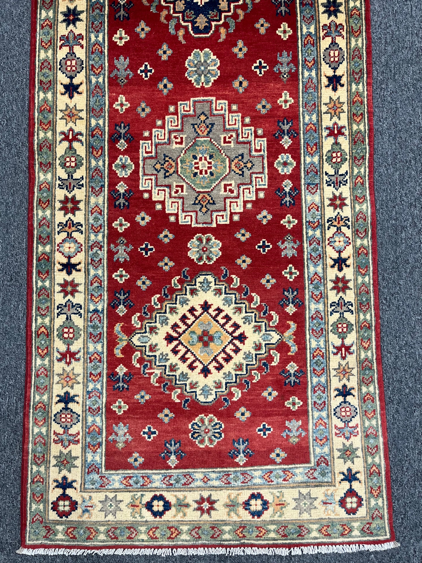 Runner Kazak Red 2' 6"X9' Handmade Wool Rug # 13621