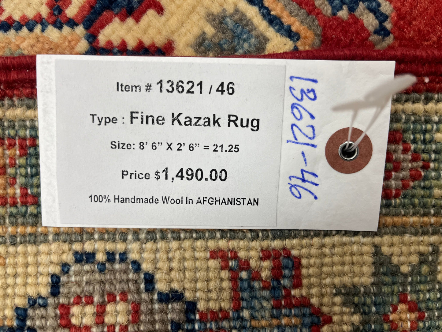 Runner Kazak Red 2' 6"X9' Handmade Wool Rug # 13621