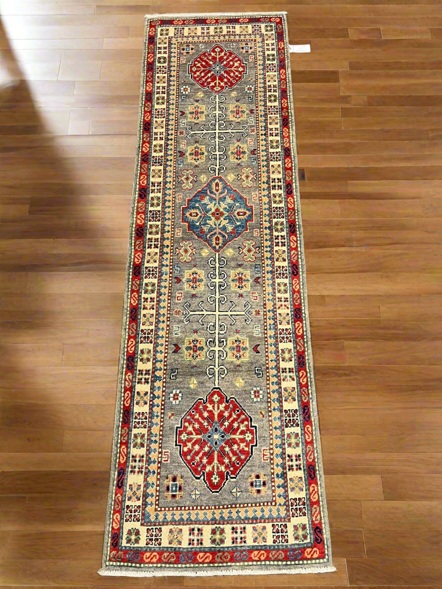 Runner Kazak Gray 2' 4"X8' Handmade Wool Rug # 13785