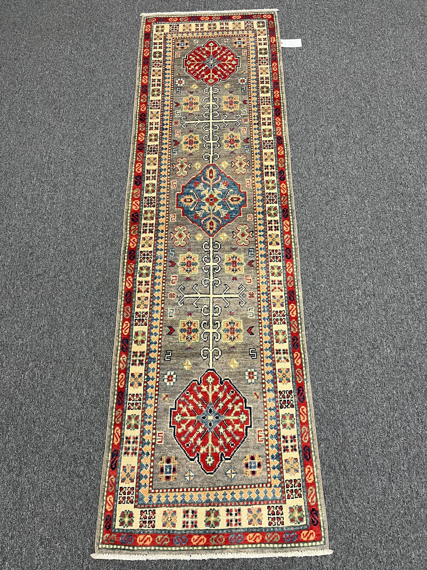 Runner Kazak Gray 2' 4"X8' Handmade Wool Rug # 13785