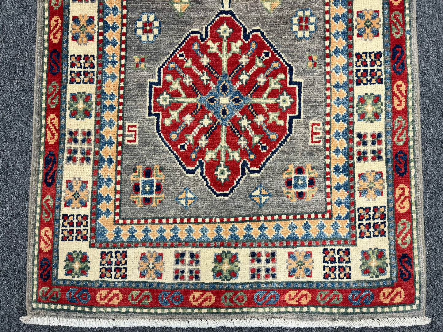 Runner Kazak Gray 2' 4"X8' Handmade Wool Rug # 13785