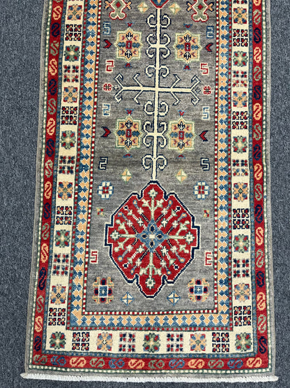 Runner Kazak Gray 2' 4"X8' Handmade Wool Rug # 13785