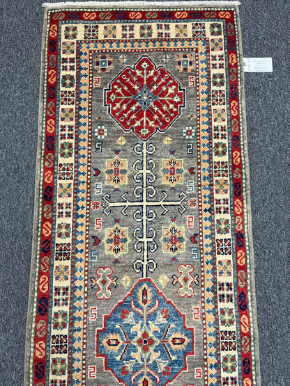 Runner Kazak Gray 2' 4"X8' Handmade Wool Rug # 13785