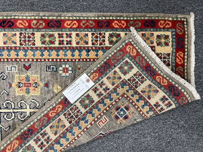 Runner Kazak Gray 2' 4"X8' Handmade Wool Rug # 13785