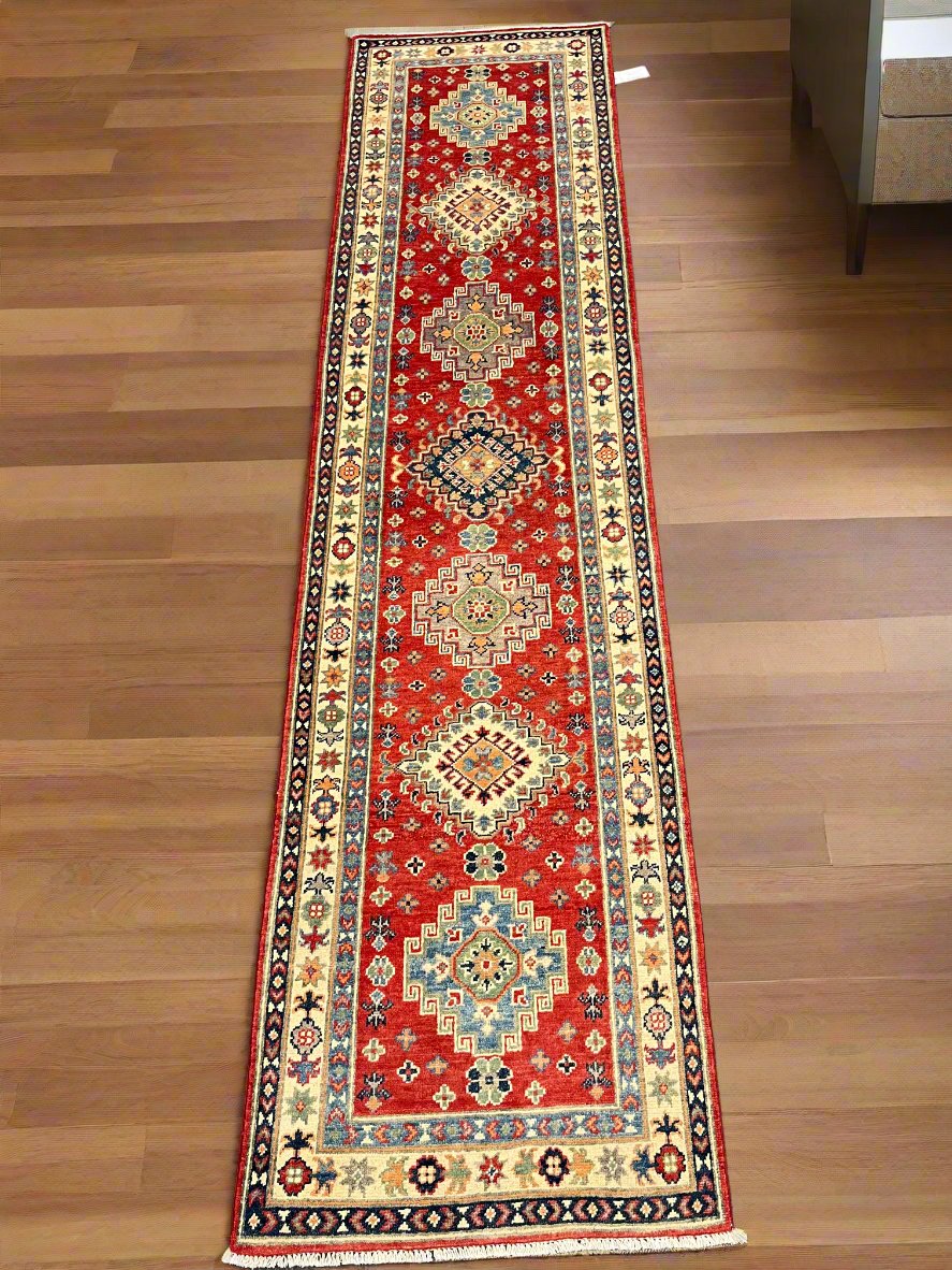 Runner Kazak Red 2' 6"X10' Handmade Wool Rug # 13807