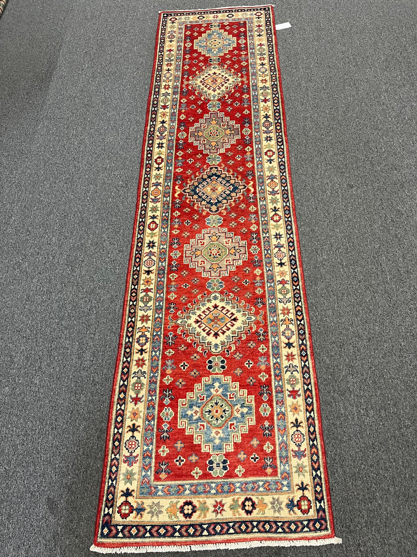 Runner Kazak Red 2' 6"X10' Handmade Wool Rug # 13807