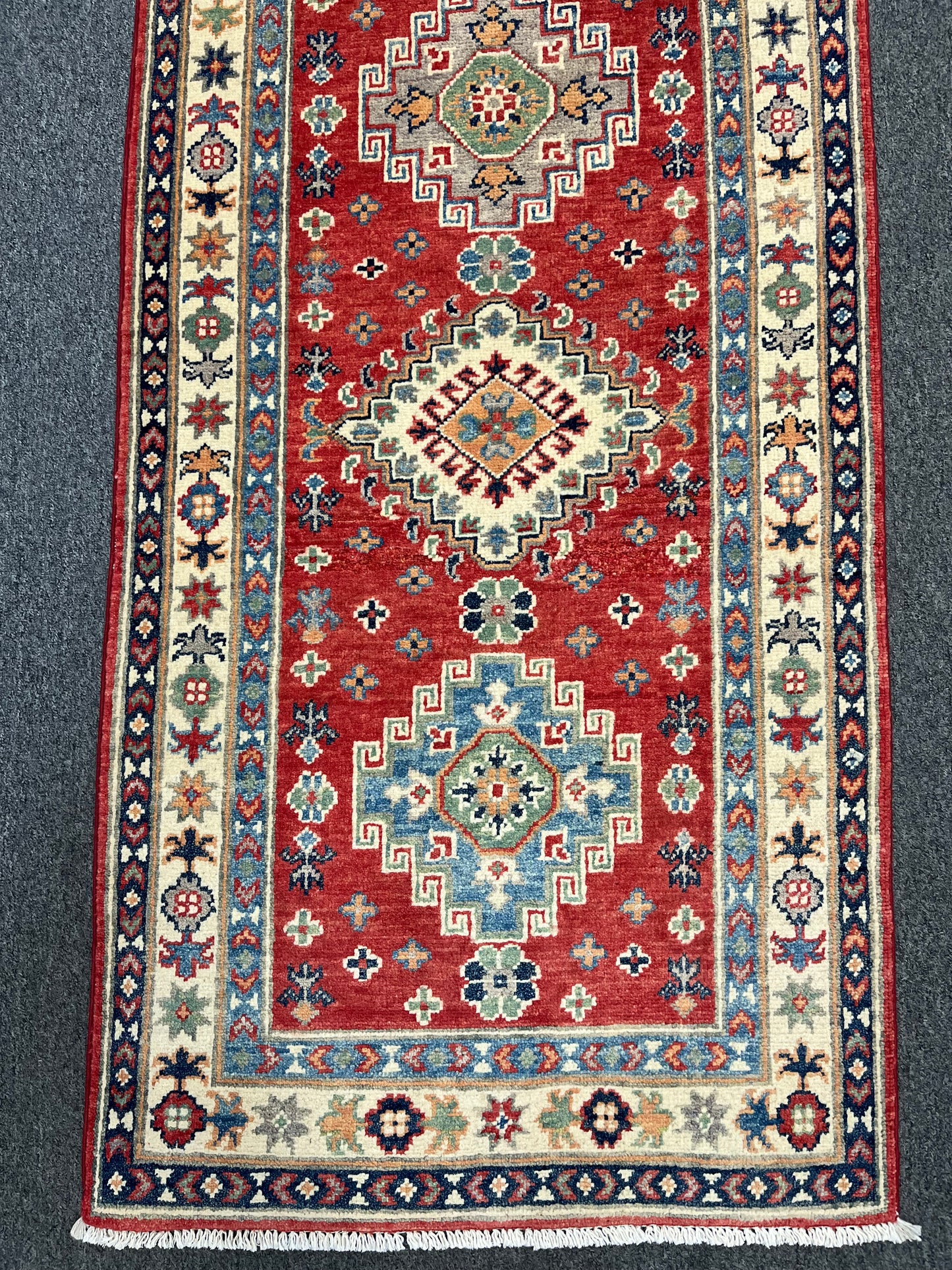 Runner Kazak Red 2' 6"X10' Handmade Wool Rug # 13807