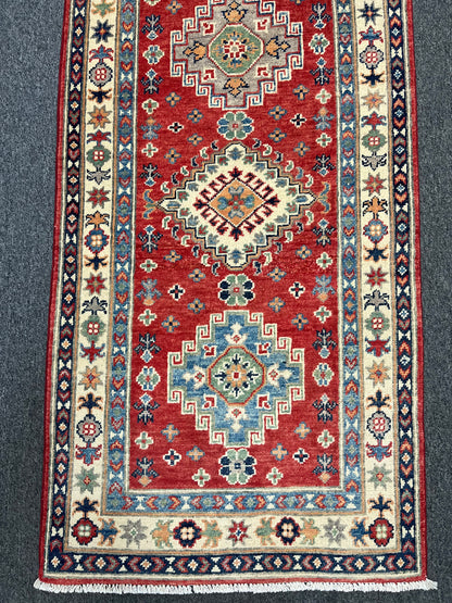 Runner Kazak Red 2' 6"X10' Handmade Wool Rug # 13807