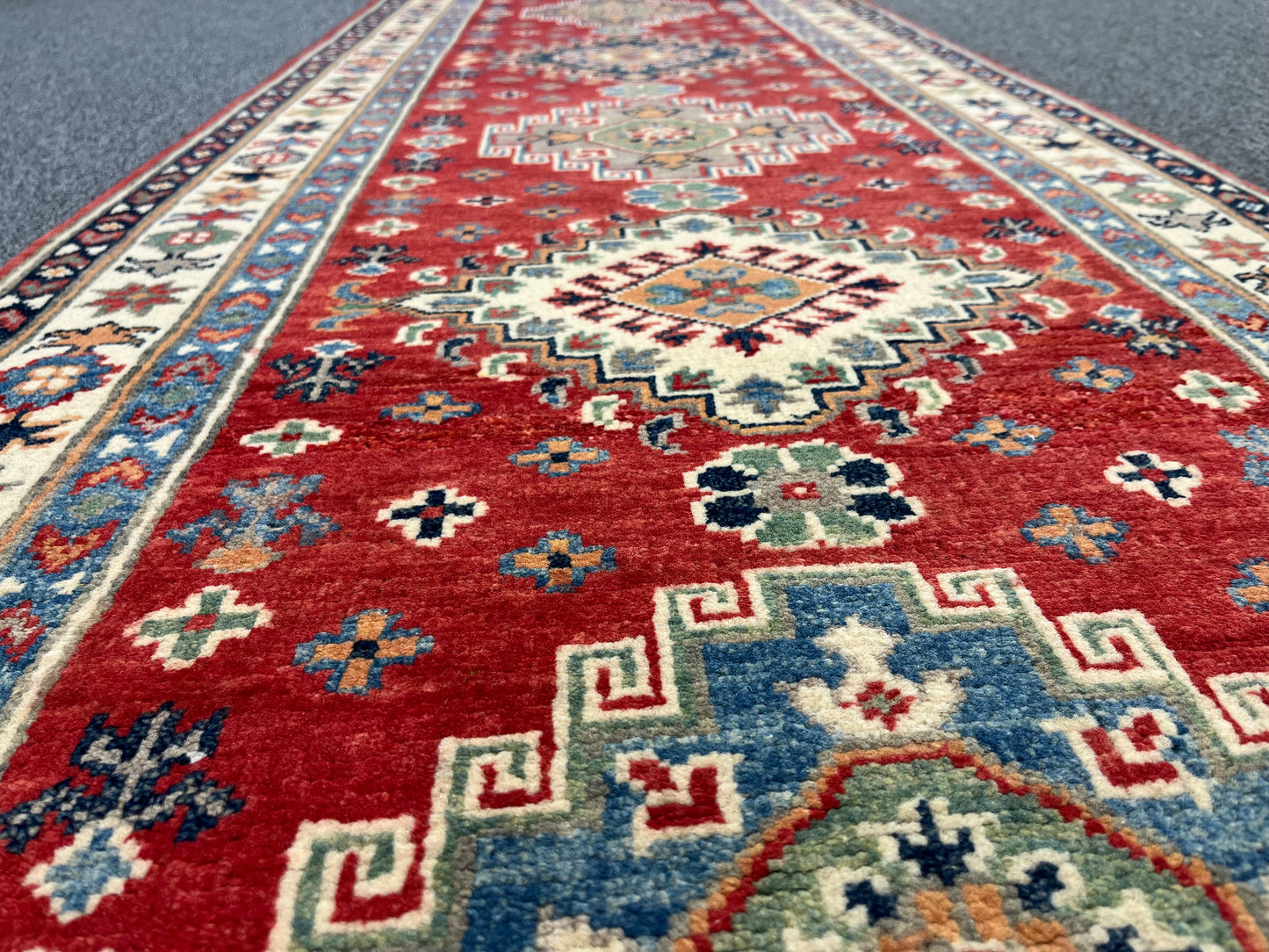 Runner Kazak Red 2' 6"X10' Handmade Wool Rug # 13807