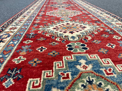 Runner Kazak Red 2' 6"X10' Handmade Wool Rug # 13807