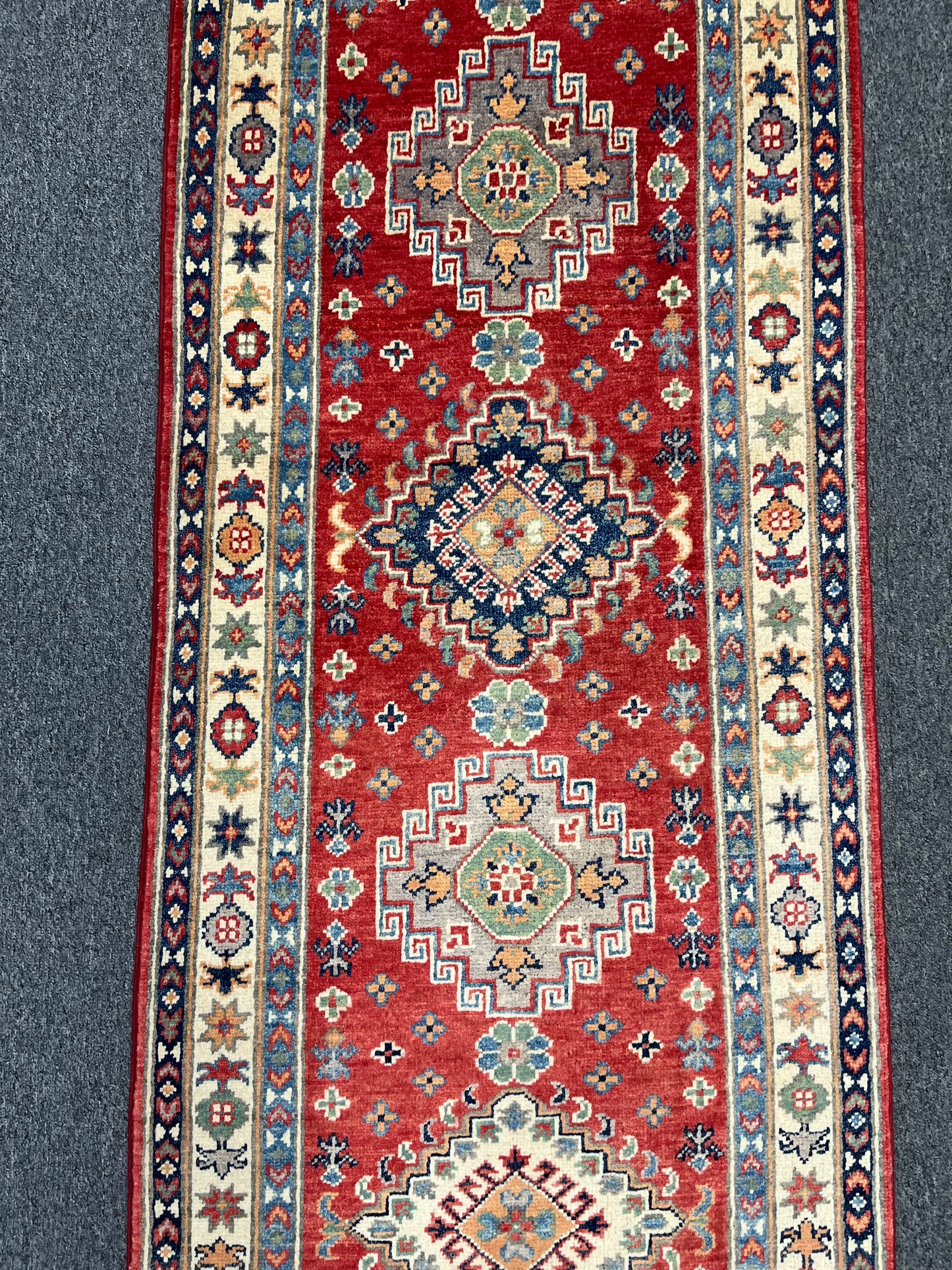 Runner Kazak Red 2' 6"X10' Handmade Wool Rug # 13807