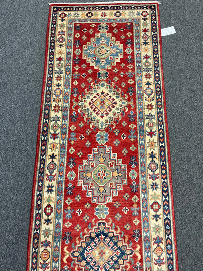 Runner Kazak Red 2' 6"X10' Handmade Wool Rug # 13807