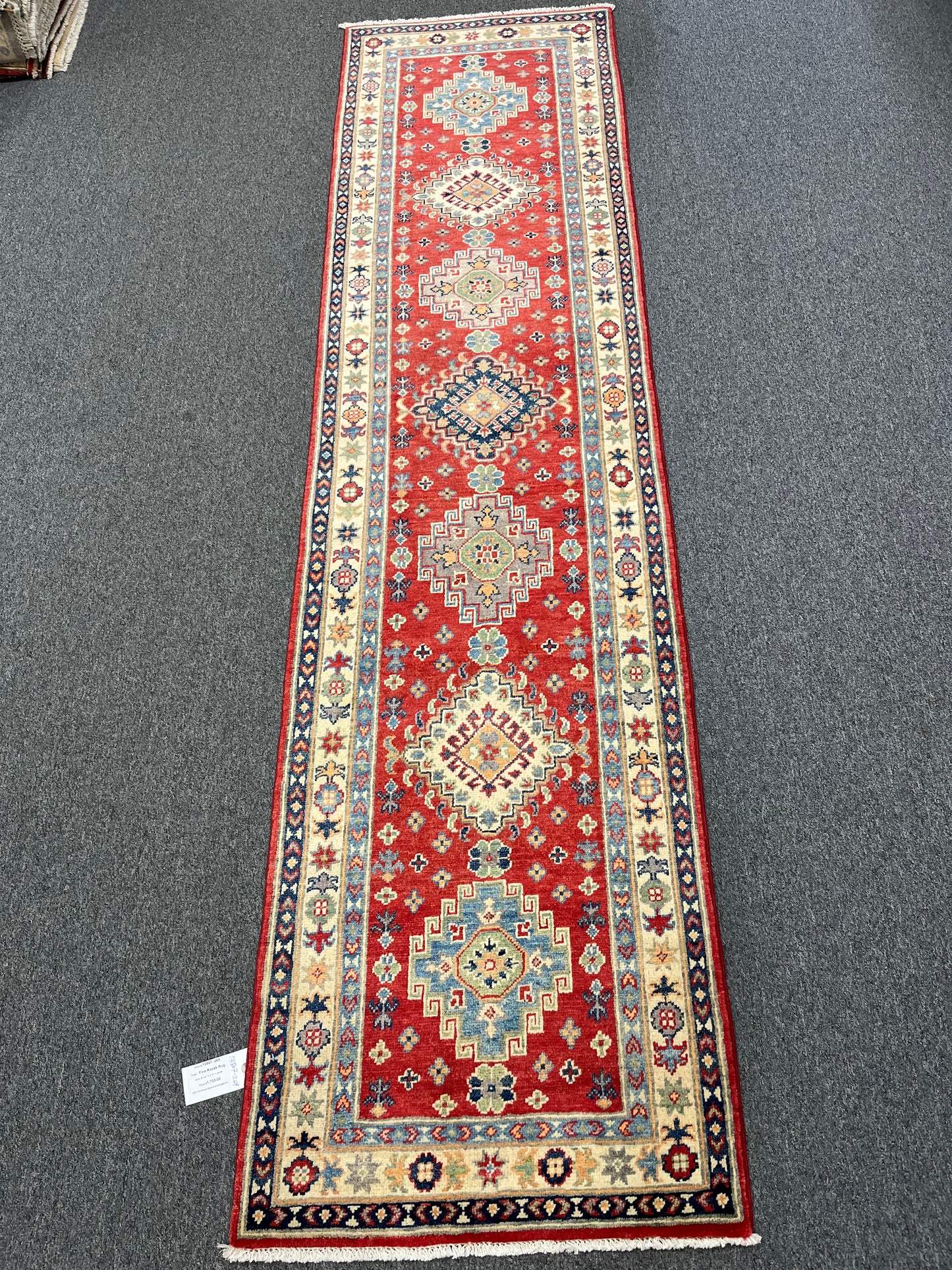 Runner Kazak Red 2' 6"X10' Handmade Wool Rug # 13807